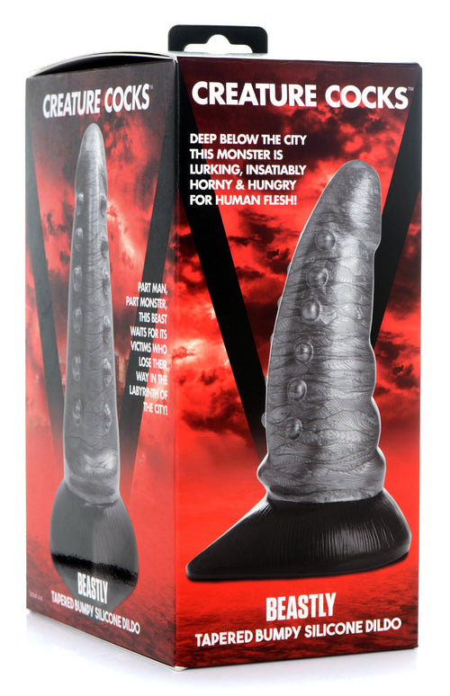 Beastly Tapered Bumpy Silicone Dildo - Silver